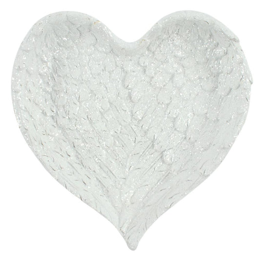 Glitter Heart Shaped Angel Wing Trinket Dish - DuvetDay.co.uk