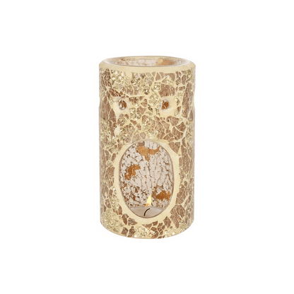 Gold Pillar Crackle Glass Oil Burner - DuvetDay.co.uk