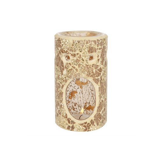 Gold Pillar Crackle Glass Oil Burner - DuvetDay.co.uk
