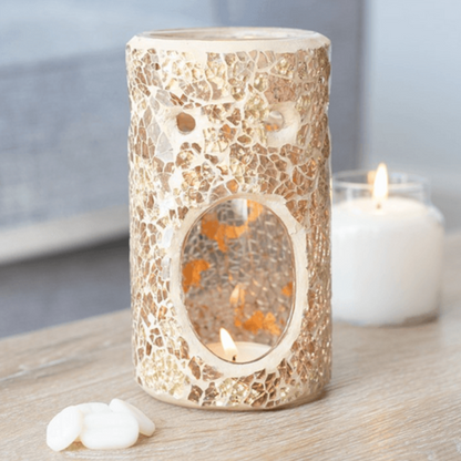 Gold Pillar Crackle Glass Oil Burner - DuvetDay.co.uk