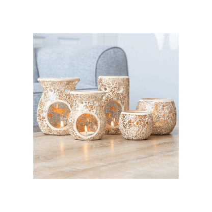 Gold Pillar Crackle Glass Oil Burner - DuvetDay.co.uk