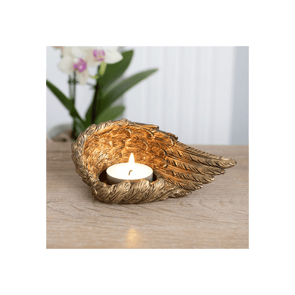 Gold Single Lowered Angel Wing Candle Holder - DuvetDay.co.uk