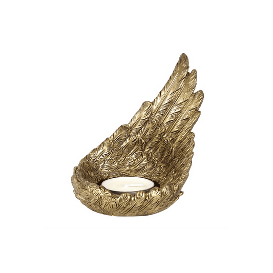 Gold Single Raised Angel Wing Candle Holder - DuvetDay.co.uk