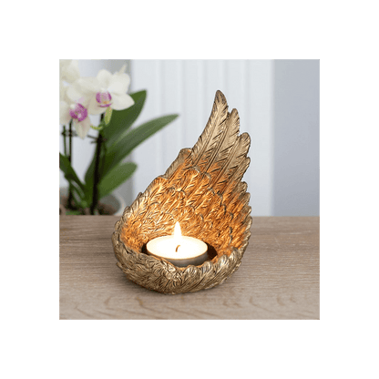 Gold Single Raised Angel Wing Candle Holder - DuvetDay.co.uk