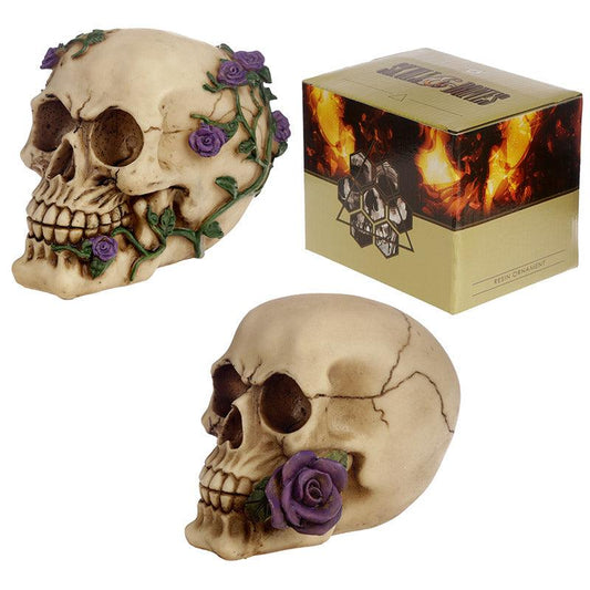 Gothic Skull Decoration with Purple Roses - DuvetDay.co.uk