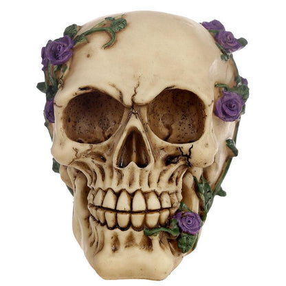 Gothic Skull Decoration with Purple Roses - DuvetDay.co.uk