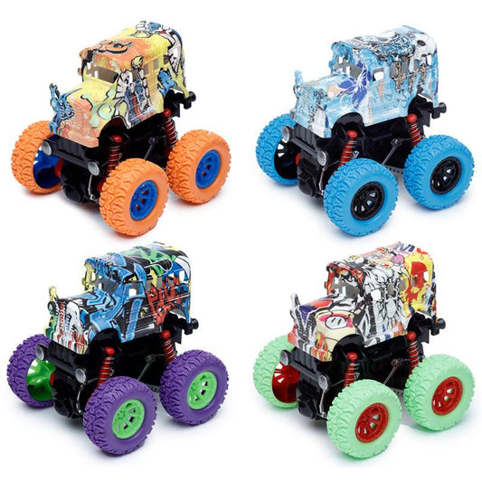 Graffiti School Bus 4x4 Rotating Stunt Monster Truck Toy - DuvetDay.co.uk