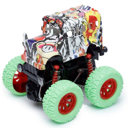 Graffiti School Bus 4x4 Rotating Stunt Monster Truck Toy - DuvetDay.co.uk