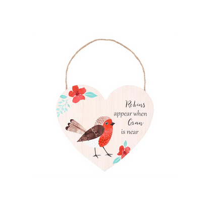 Gran Winter Robin Hanging Heart Sign - DuvetDay.co.uk