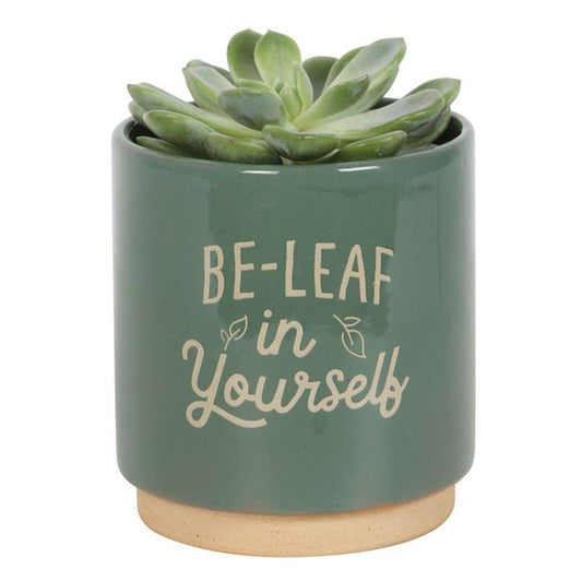 Green Be-Leaf in Yourself Plant Pot - DuvetDay.co.uk
