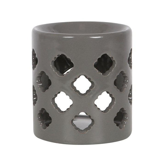 Grey Oil Burner With Lattice Cutouts - DuvetDay.co.uk