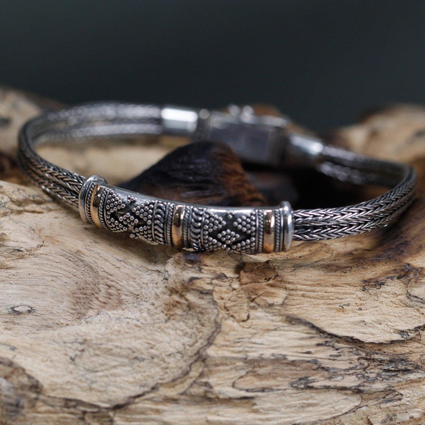 Handmade Bali Jewellery Silver & Gold Bracelet - Unisex Single Chain