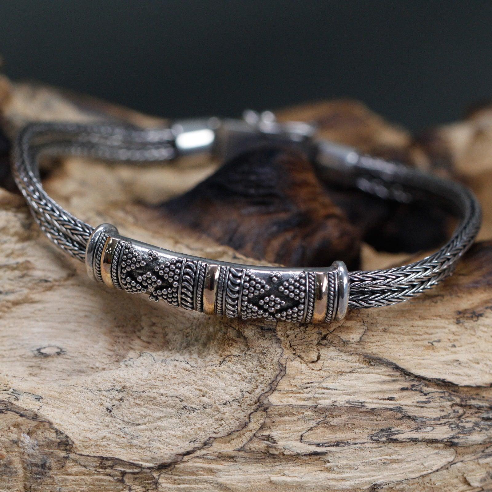 Handmade Bali Jewellery Silver & Gold Bracelet - Unisex Single Chain