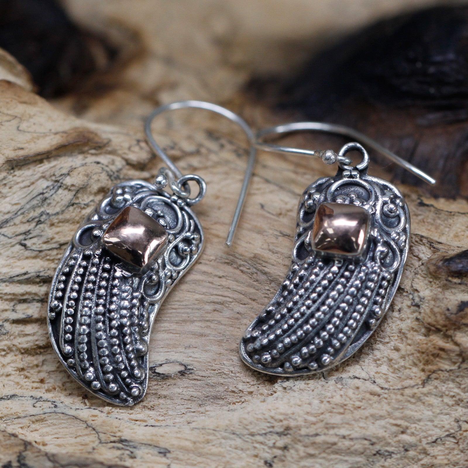 Handmade Bali Jewellery Silver & Gold Earring - Angel Wings - DuvetDay.co.uk