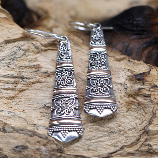 Handmade Bali Jewellery Silver & Gold Earring - Tribal Drops