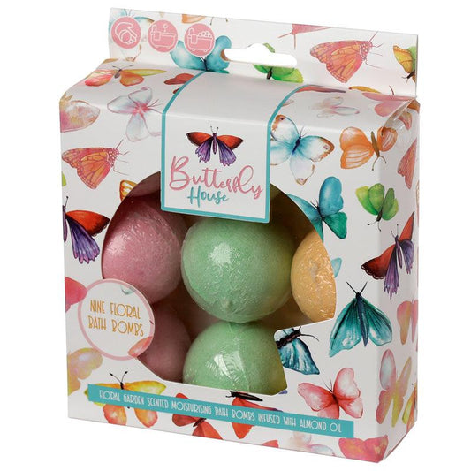 Handmade Bath Bomb Set of 9 - Floral Garden Butterfly House Pick of the Bunch - DuvetDay.co.uk
