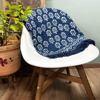 Handmade Indigo Throw - 170x120cm - Chhota Flower - DuvetDay.co.uk