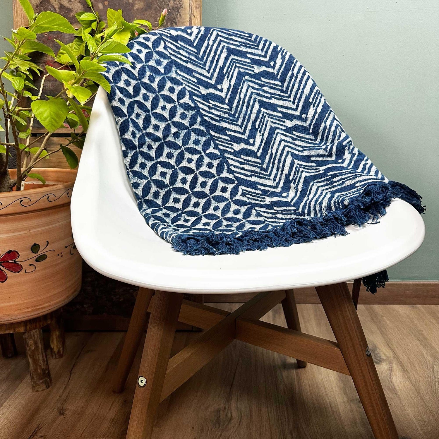 Handmade Indigo Throw - 170x120cm - Namoona Waves - DuvetDay.co.uk