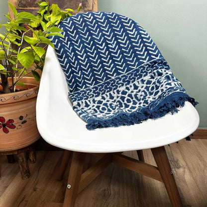 Handmade Indigo Throw - 170x120cm - Seedha Arrows - DuvetDay.co.uk