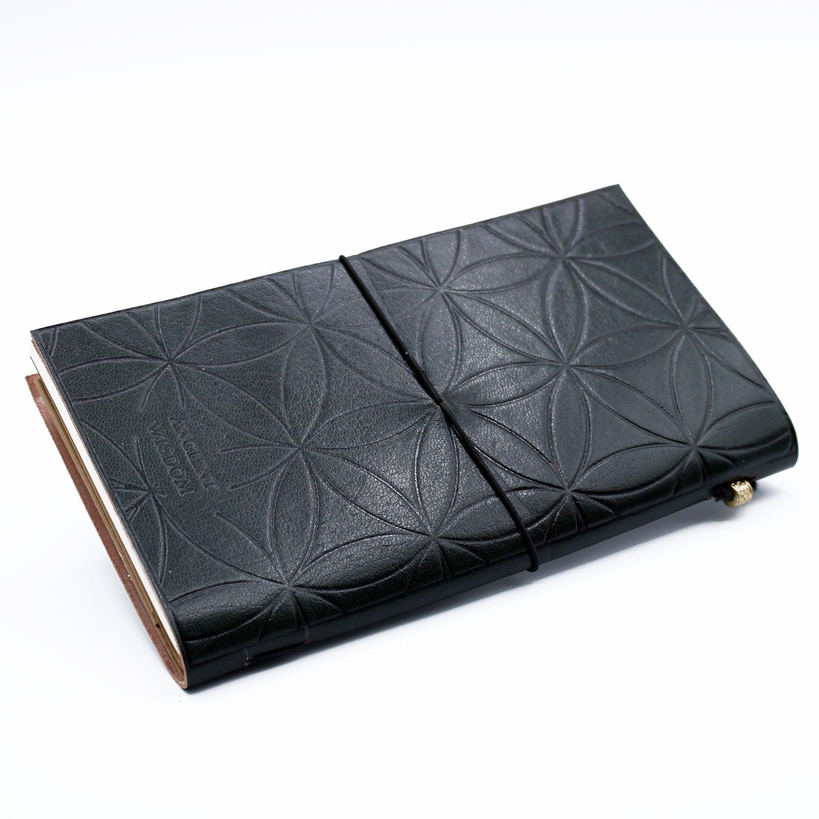 Handmade Leather Journal - Flower of Life - Green (80 pages) - DuvetDay.co.uk