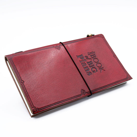 Handmade Leather Journal - Little Book of Big Plans - Red (80 pages) - DuvetDay.co.uk