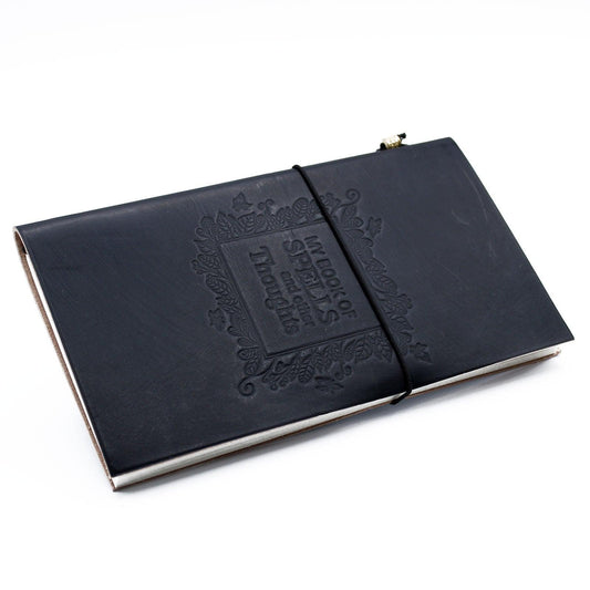 Handmade Leather Journal - My Book of Spells and other Thoughts - Black - DuvetDay.co.uk