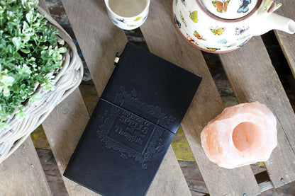 Handmade Leather Journal - My Book of Spells and other Thoughts - Black - DuvetDay.co.uk