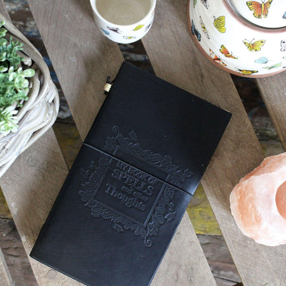 Handmade Leather Journal - My Book of Spells and other Thoughts - Black - DuvetDay.co.uk