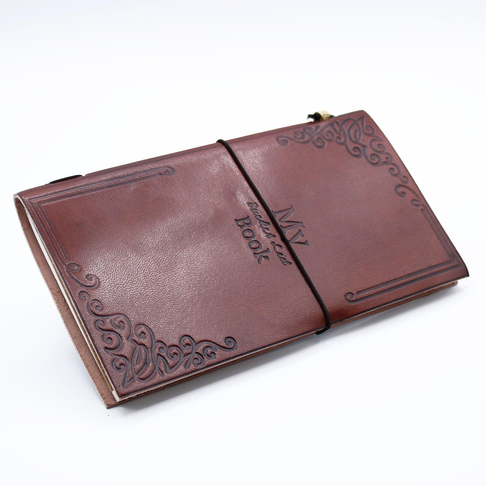 Handmade Leather Journal - My Bucket List Book - Brown (80 pages) - DuvetDay.co.uk