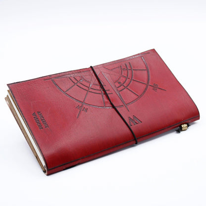 Handmade Leather Journal - The Adventure Begins - Red - (80 pages) - DuvetDay.co.uk