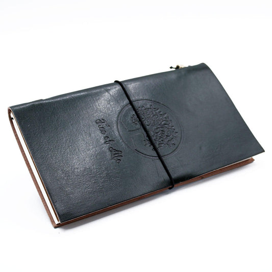 Handmade Leather Journal - Tree of Life - Green (80 pages) - DuvetDay.co.uk
