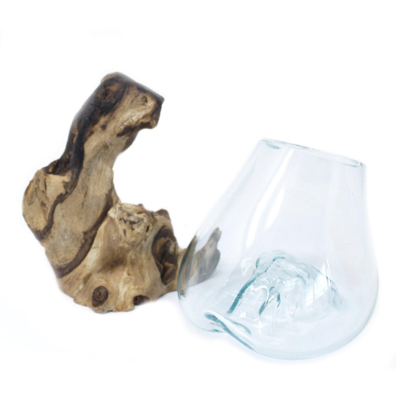 Handmade Molten Glass Bowl on Wood - Medium - DuvetDay.co.uk