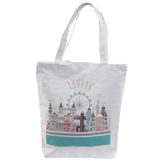 Handy Cotton Zip Up Shopping Bag - London Icons - DuvetDay.co.uk