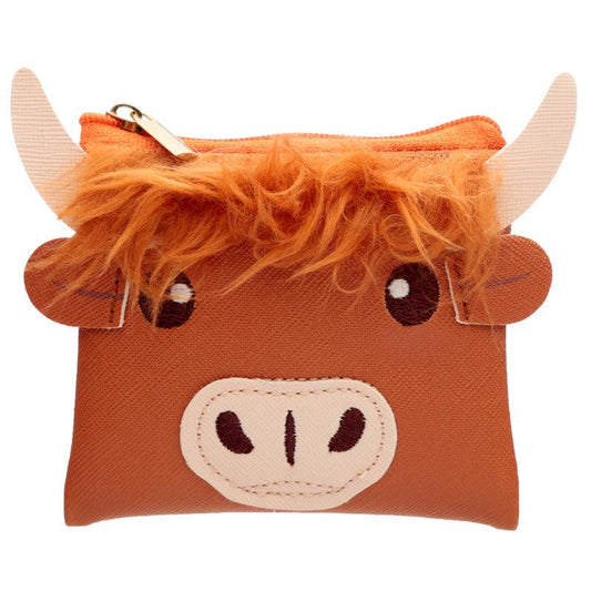 Handy PVC Purse - Highland Coo Cow with Fluffy Fringe - DuvetDay.co.uk