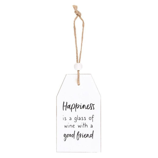 Happiness Is A Glass Of Wine Hanging Sentiment Sign - DuvetDay.co.uk