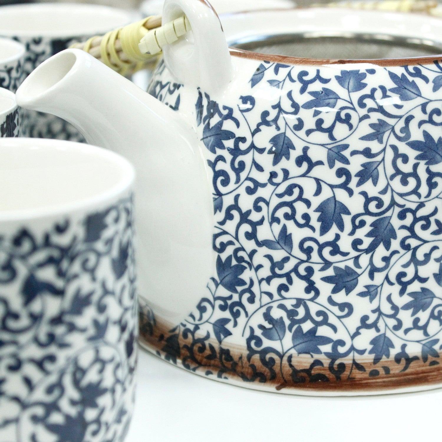 Herbal Teapot Set - Blue Pattern - DuvetDay.co.uk