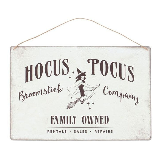 Hocus Pocus Broomstick Company Metal Hanging Sign - DuvetDay.co.uk
