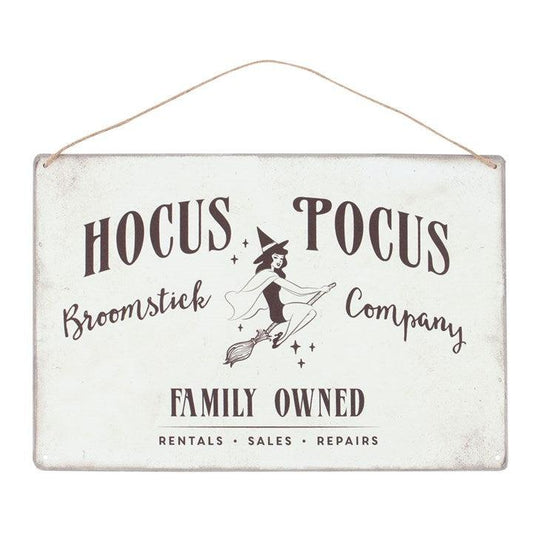 Hocus Pocus Broomstick Company Metal Hanging Sign - DuvetDay.co.uk