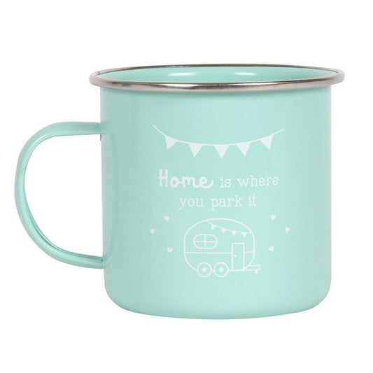 Home is Where You Park it Mint Enamel Style Mug - DuvetDay.co.uk