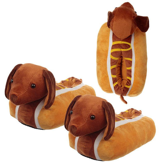 Hot Dog Fast Food Unisex One Size Pair of Plush Slippers - DuvetDay.co.uk