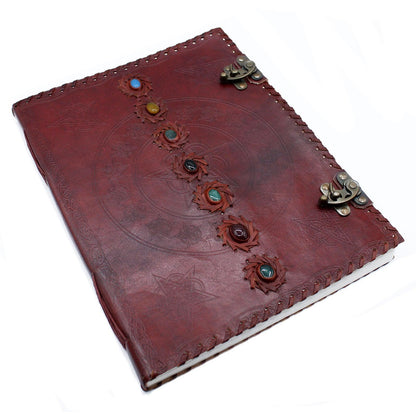 Huge 7 Chakra Leather Book - 10x13 (200 pages) - DuvetDay.co.uk