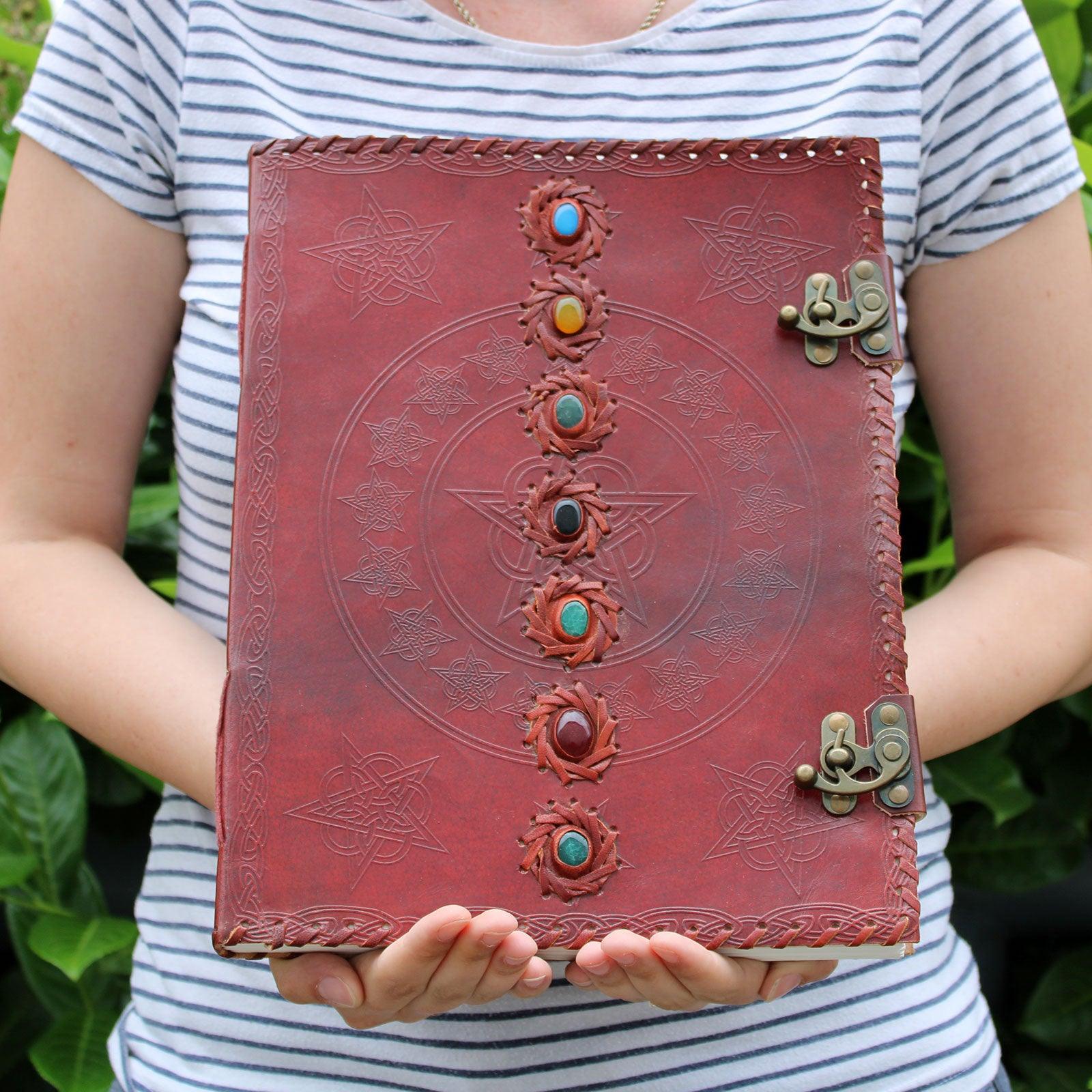 Huge 7 Chakra Leather Book - 10x13 (200 pages) - DuvetDay.co.uk