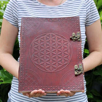 Huge Flower of Life Leather Book 10x13 (200 pages) - DuvetDay.co.uk