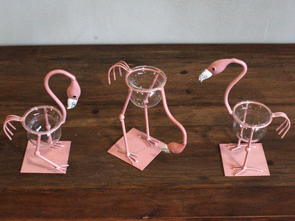 Hydroponic Home Decor - Pink Metal Flamingo Des 1 - DuvetDay.co.uk