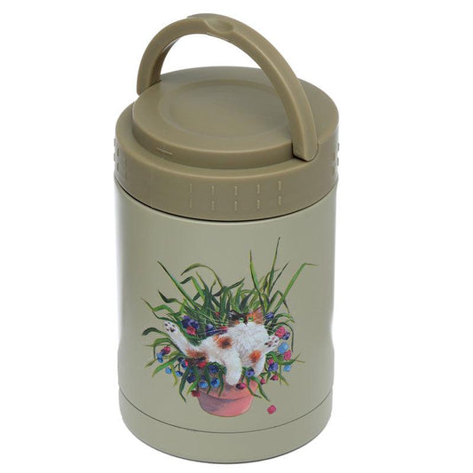 Kim Haskins Cat in Plant Pot Stainless Steel Insulated Food Snack/Lunch Pot 500ml