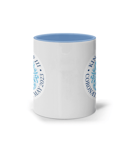 King Charles III Coronation 2023 11oz blue emblem mug. Coronation celebration mug - DuvetDay.co.uk