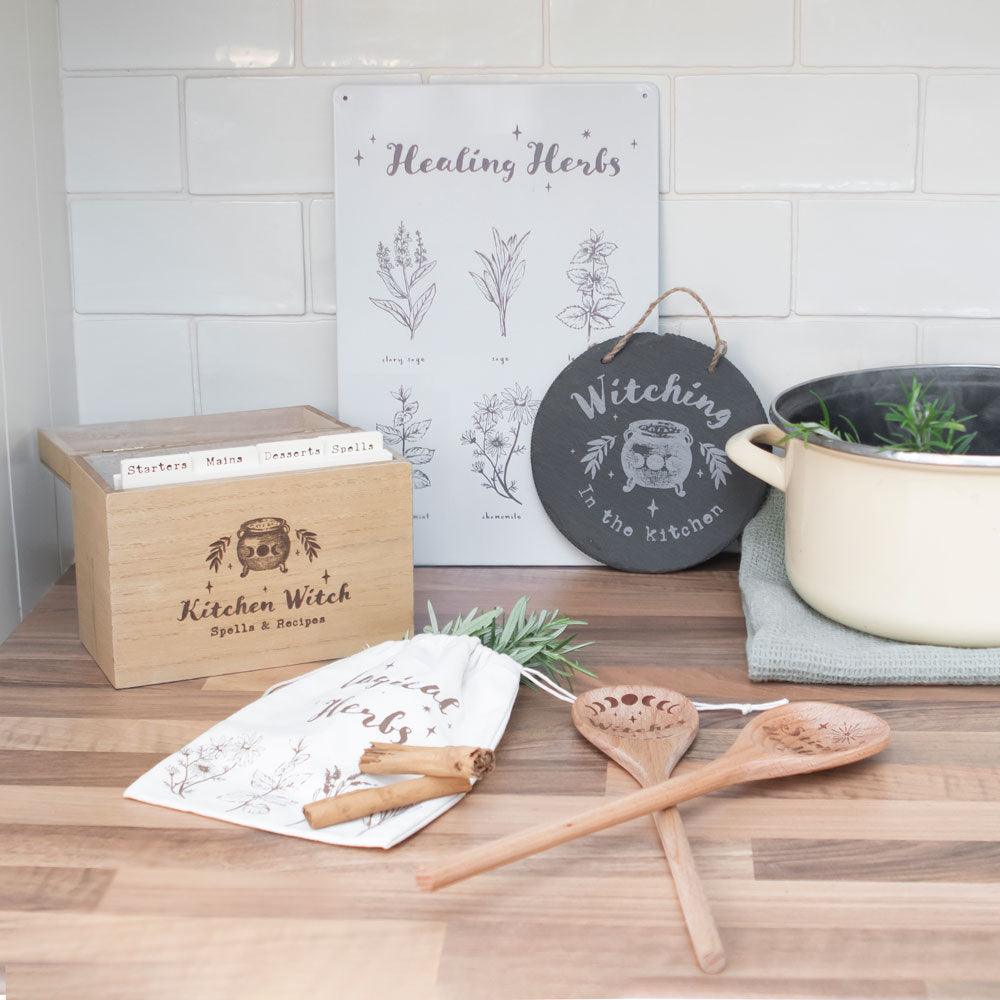 Kitchen Witch Wooden Recipe Box - DuvetDay.co.uk