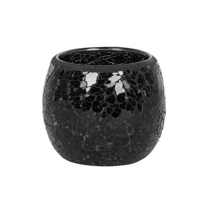 Large Black Crackle Glass Candle Holder - DuvetDay.co.uk