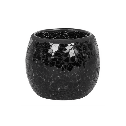 Large Black Crackle Glass Candle Holder - DuvetDay.co.uk