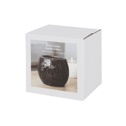 Large Black Crackle Glass Candle Holder - DuvetDay.co.uk